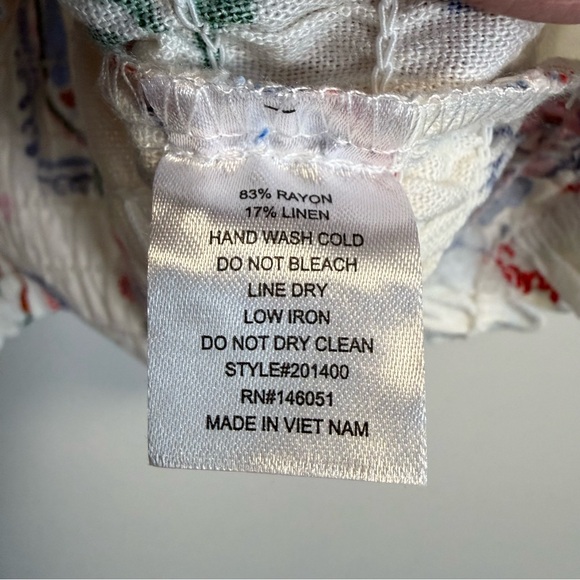 NEW MONTEAU Los Angeles Tropical Linen Blend Smocked Top Sqaure Neck Medium - Picture 5 of 6